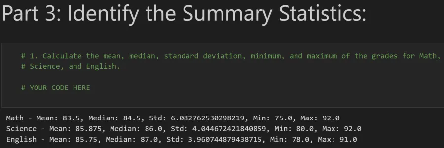 Expected output: Advanced NumPy array slicing and boolean indexing results
